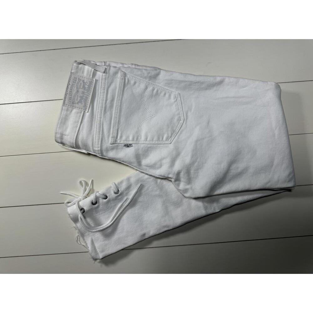 Levi's 711 Skinny White Jeans with Lace-Up Hem - Size 27
